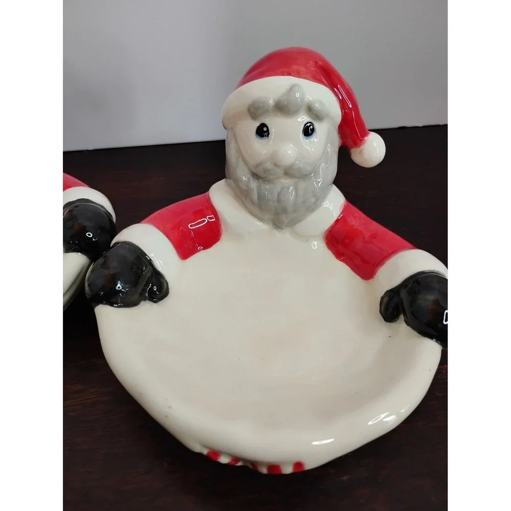 Set of 3 Vintage Style Ceramic Santa Claus Candy Dishes Christmas Decor